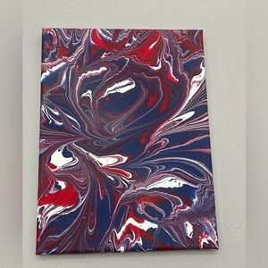 Original Abstract Painting “Avalanche” Blue ,White, Maroon 9x12